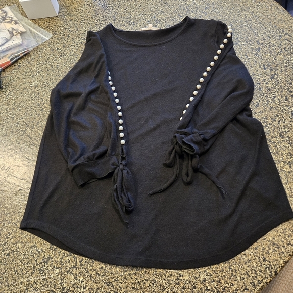 My Danielle Elegant Black Top with Pearl Accents Tie Sleeves Women size L - Picture 11 of 13